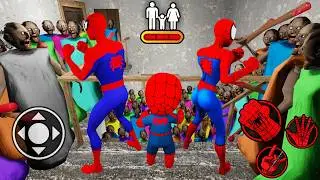 Playing as SpiderMan Family VS Rainbow Granny Army