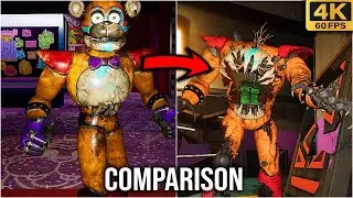 FNAF Security Breach Animatronics Vs Ruin DLC Animatronics Model Comparison (4k60fps)