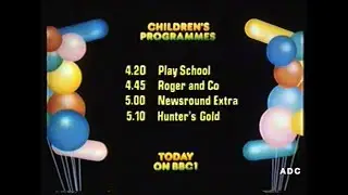 BBC1 announcer Martin King, Childrens programmes Play School, Roger and Co & Newsround 1st July 1983
