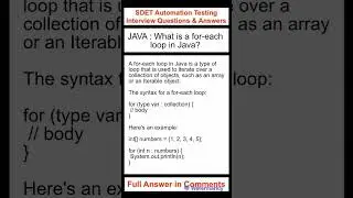 JAVA : What is a for-each loop in Java? SDET Automation Testing Interview Questions & Answers