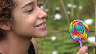 Teen Girl Lollipop African Latina Happy Colorful Rainbow