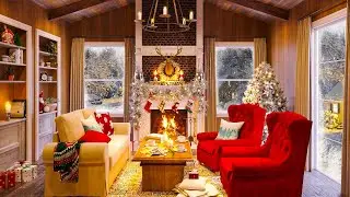 Cozy Christmas Ambience in Wooden Cabin 🎅🎶 Relaxing Christmas Music Ambience & Crackling Fireplace 🔥