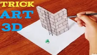 Trick art 3d drawing on paper -  how to draw 3d  wall stairs