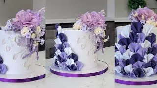 So Simple,  Shades of Purple Pleated Ruffle Cake | Buttercream Palette Knife Petals |Cake Decorating