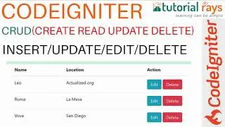 Part 8  (2019) | CodeIgniter Update Record  | CRUD / Insert Update Delete Tutorials - Tutorial Rays