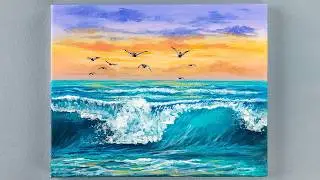 Seascape painting / Ocean Waves / Acrylic Painting Tutorial