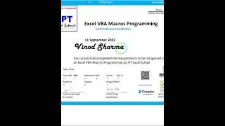 VBA Macros Course Competition Certificate  