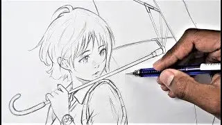 How to draw Anime Girl With an Umbrella (Anime Drawing Tutorial for Beginners)