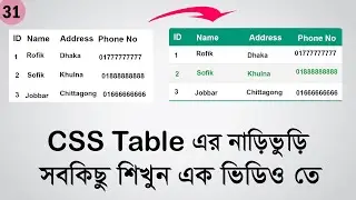 #31 CSS Table Styling | Designing Beautiful Tables | CSS Bangla Tutorial Series