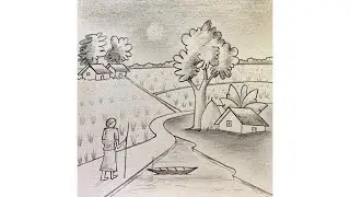 How to draw simple and easy scenery drawing with pencil