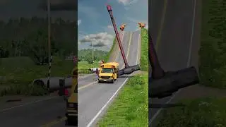 School Bus & Cargo Van vs Giant Hammer - BeamNG.Drive