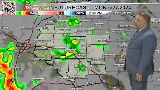 Chance of showers, isolated thunderstorms for Memorial Day and again on Tuesday