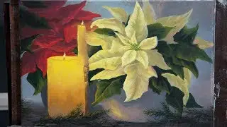 Poinsettia Christmas Flower & Candles Painting