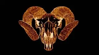 Diabolic Goat Skull Shinning with Light on a Black Background