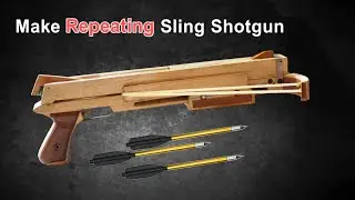 DIY: Make Repeating Sling Shotgun, repeating sling crossbow, make arrow slingshot vs coke