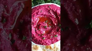 Stunning hot pink roasted beet hummus #recipe #shorts