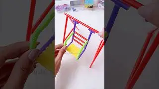 DIY miniature swing with straw #shorts #art #diy #youtubeshorts