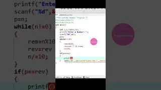 Palindrome Number Program in C #shorts