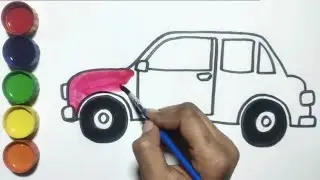 How to draw and colour car - Easy car drawing, kids drawing