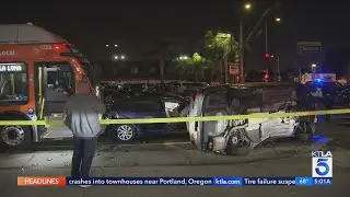 3 cars trying to start street takeover slam into Metro bus in South L.A.