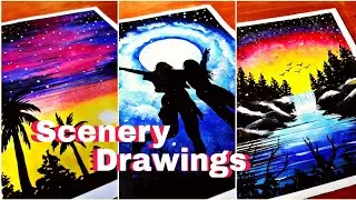 Scenery drawing with oil pastels | Beautiful scenery drawing | Scenery drawing | Oil pastels