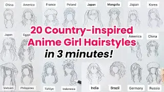 20 Country-Inspired Anime Girl Hairstyles Compilation in 3 mins | How to draw anime hair (timelapse)