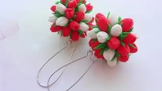 Серьги-шары с Тюльпанами из полимерной глины