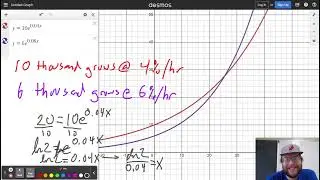 Solving Equations with Exponential Functions on both Sides: Two Bacterial Populations