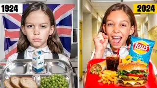 EATING 100 Years of SCHOOL LUNCHES: British Edition!! 🇬🇧