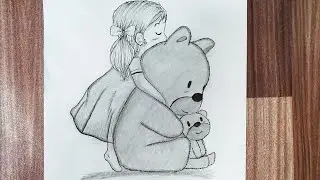 How to draw a little girl with teddy bear || Drawing Tutorial