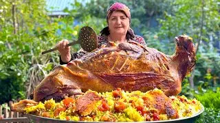 Grandma Roasted a Giant Whole Lamb Over Rice! Unbelievable Way to Serve A Dish!