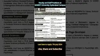 Faculty and Staff positions at Szabist Hyderabad Campus | Career Opportunities in Pakistan