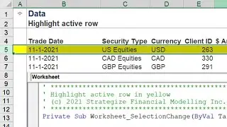 Automatically highlight the active row in Excel