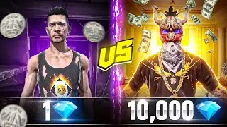 1💎 VS 10,000💎 DIAMONDS CHALLENG IN FREE FIRE🔥 ULTIMATE top up😱watch how many skins I got Free Fire