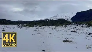 Fluffy Snowy Mountain Nature Walk 4K (With Ambient Nature Sounds And Music)