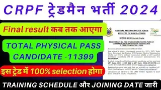 CRPF Tradesman Final Result Date 2024| CRPF Tradesman Training Date| CRPF Tradesman Final Merit 2024