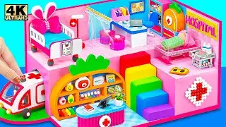 How To Make Pink Miniature Hospital for Bunny and DIY Doctor Set, Medical Kit from Cardboard, Clay ✨