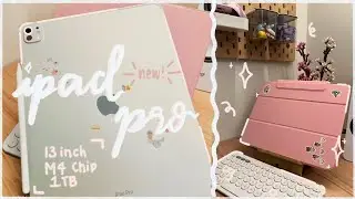 Unboxing + decorating NEW iPad Pro silver 13” 1TB M4 2024 + Apple Pencil Pro / so many stickers 🩶☁️