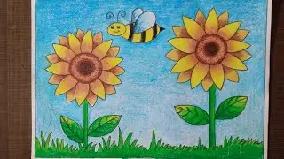 sunflower drawing// how to draw sunflower step by step// flower garden drawing easy//flower drawing