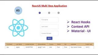 How to Build ReactJS Multi Step Form APP(#3) Hooks(useState & useContext), Context API & Material-UI