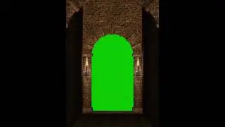 ancient temple door gate tunnel green screen ,fire torch green screen