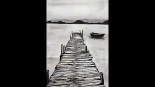How to Draw a Dock and Boat on a Lake | Charcoal Art Tutorial for Beginners | Easy Step by Step