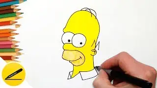 How to Draw Homer Simpson Head Step by Step Easy and Coloring with Colored Pencil for Kids