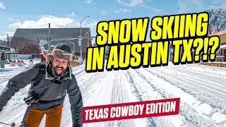 Cowboy snow skis in downtown Austin Texas