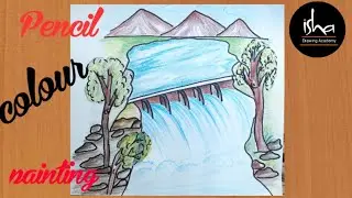 How to draw and colour Dam painting for Beginners | Pencil colors | drawing for fine art |  isha