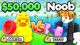 I Challenged NOOB to $50,000 Strength Battle in Arm Wrestling Simulator! (Roblox)