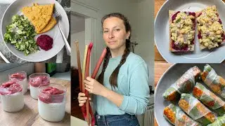 Spring Cooking Vlog (plant-based) // rhubarb panna cotta, socca, beet caviar, summer rolls & more