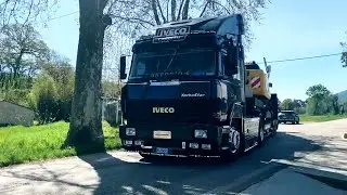 The sound of the V8 engine of an old Iveco truck when it starts