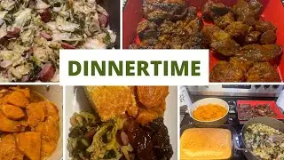 DinnerTime Southern Style Fried Cabbage & Turkey Smoked Sausages, BBQ Ribs, Candied Yams & Cornbread