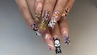 Halloween Sanrio Nails | New Halloween Glitter Acrylics | Acrylic Nails Tutorial